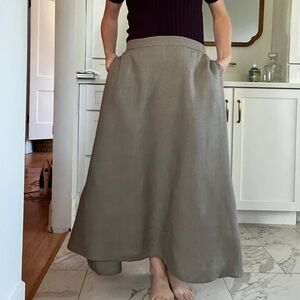 Vintage 100% hemp full A-Line midi green/gray pocket skirt